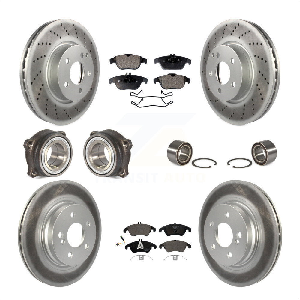 Front Rear Wheel Hub Bearings Assembly Coated Disc Brake Rotors And Ceramic Pads Kit (10Pc) For Mercedes-Benz E350 With 322mm Diameter Rotor KBB-108492 by Transit Auto
