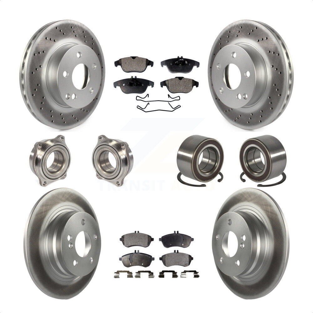 Front Rear Wheel Hub Bearings Assembly Coated Disc Brake Rotors And Ceramic Pads Kit (10Pc) For Mercedes-Benz C300 KBB-108494 by Transit Auto