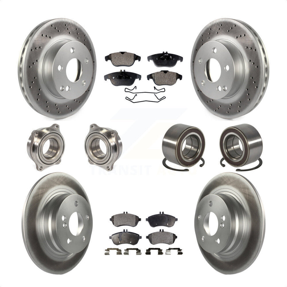 Front Rear Wheel Hub Bearings Assembly Coated Disc Brake Rotors And Ceramic Pads Kit (10Pc) For Mercedes-Benz C300 KBB-108494 by Transit Auto