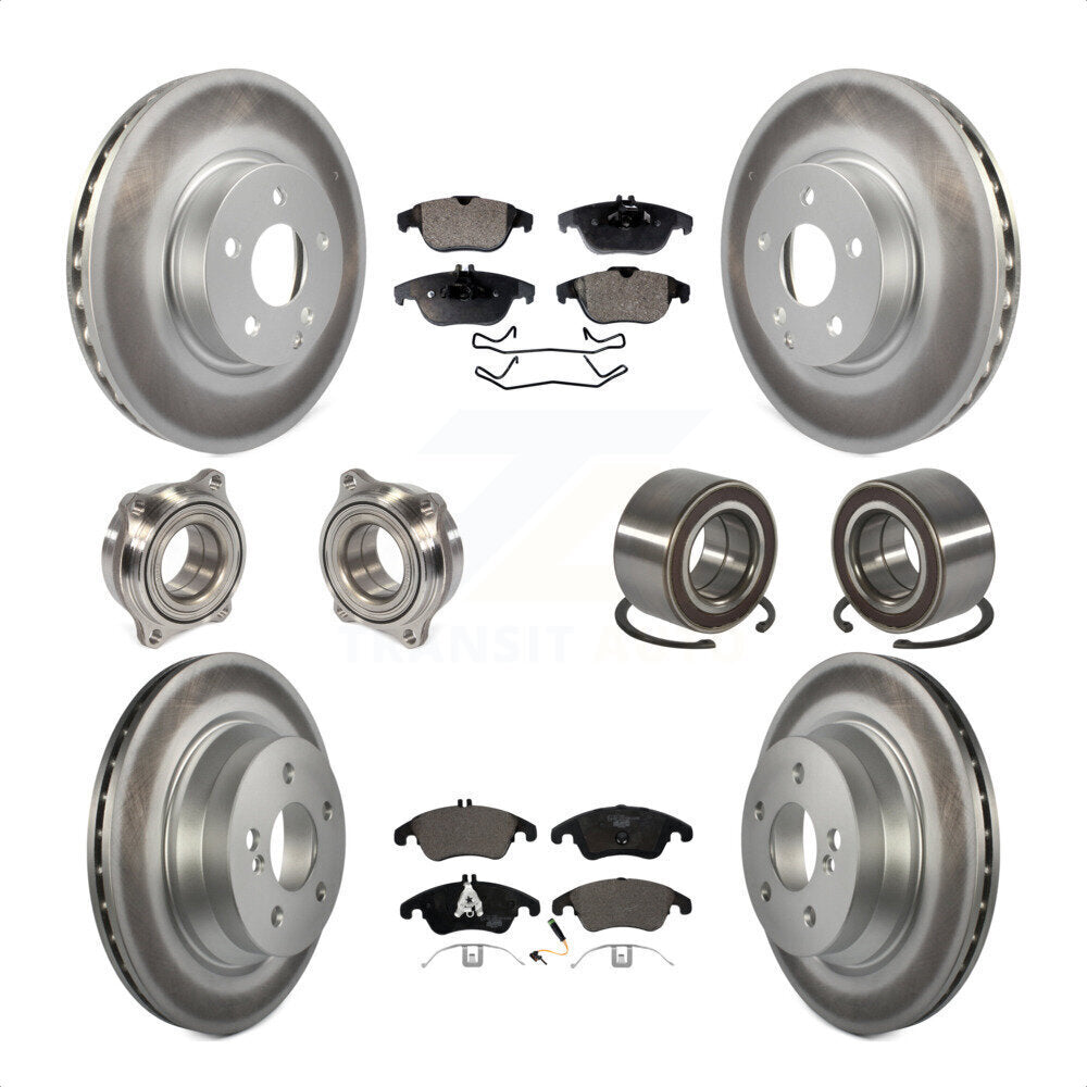 Front Rear Wheel Hub Bearings Assembly Coated Disc Brake Rotors And Ceramic Pads Kit (10Pc) For 2014 Mercedes-Benz E350 Convertible Coupe With 322mm Diameter Rotor KBB-108495 by Transit Auto