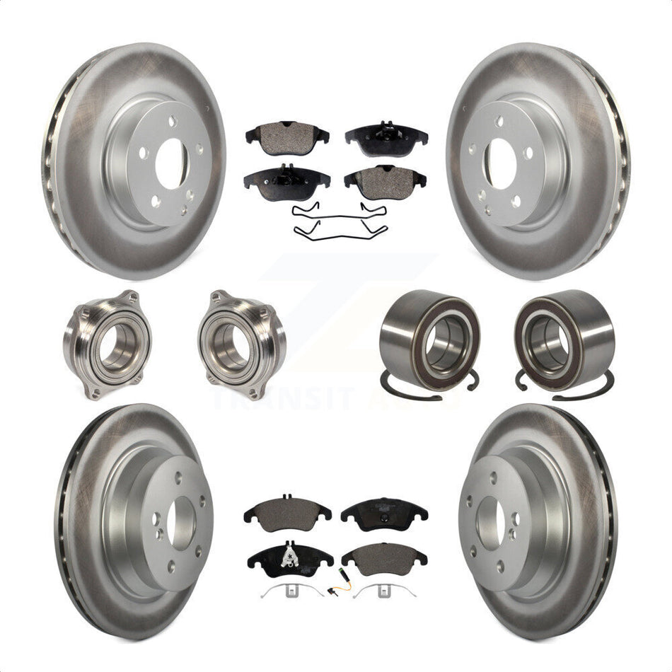 Front Rear Wheel Hub Bearings Assembly Coated Disc Brake Rotors And Ceramic Pads Kit (10Pc) For 2014 Mercedes-Benz E350 Convertible Coupe With 322mm Diameter Rotor KBB-108495 by Transit Auto