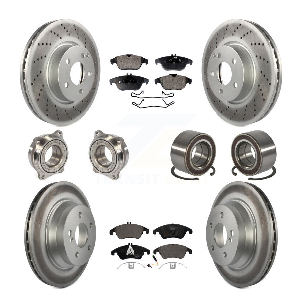 Front Rear Wheel Hub Bearings Assembly Coated Disc Brake Rotors And Ceramic Pads Kit (10Pc) For 2014 Mercedes-Benz E350 Convertible Coupe With 322mm Diameter Rotor KBB-108497 by Transit Auto