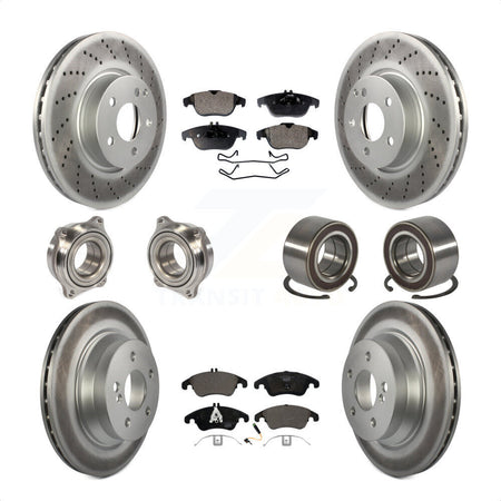 Front Rear Wheel Hub Bearings Assembly Coated Disc Brake Rotors And Ceramic Pads Kit (10Pc) For 2014 Mercedes-Benz E350 Convertible Coupe With 322mm Diameter Rotor KBB-108497 by Transit Auto