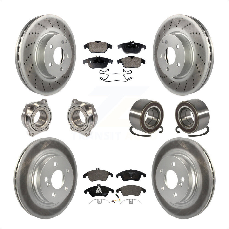Front Rear Wheel Hub Bearings Assembly Coated Disc Brake Rotors And Ceramic Pads Kit (10Pc) For Mercedes-Benz C300 C350 KBB-108498 by Transit Auto