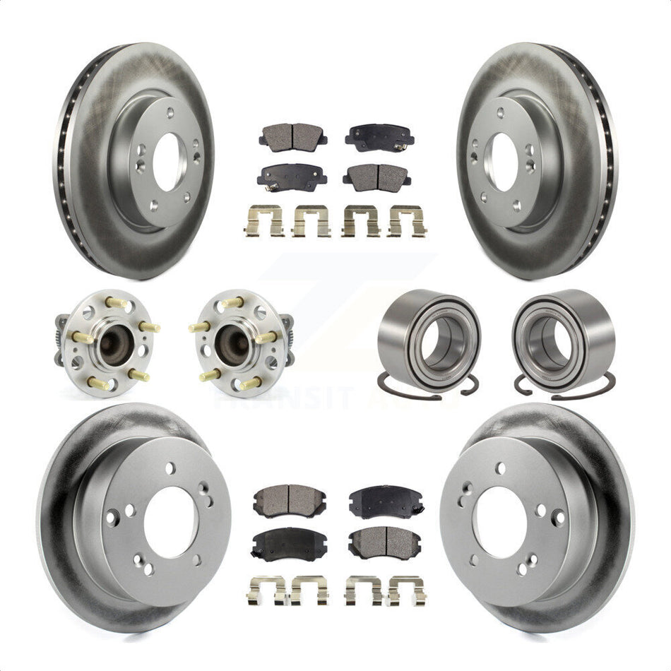 Front Rear Wheel Hub Bearings Assembly Coated Disc Brake Rotors And Ceramic Pads Kit (10Pc) For 2010 Hyundai Sonata 2.4L KBB-108512 by Transit Auto
