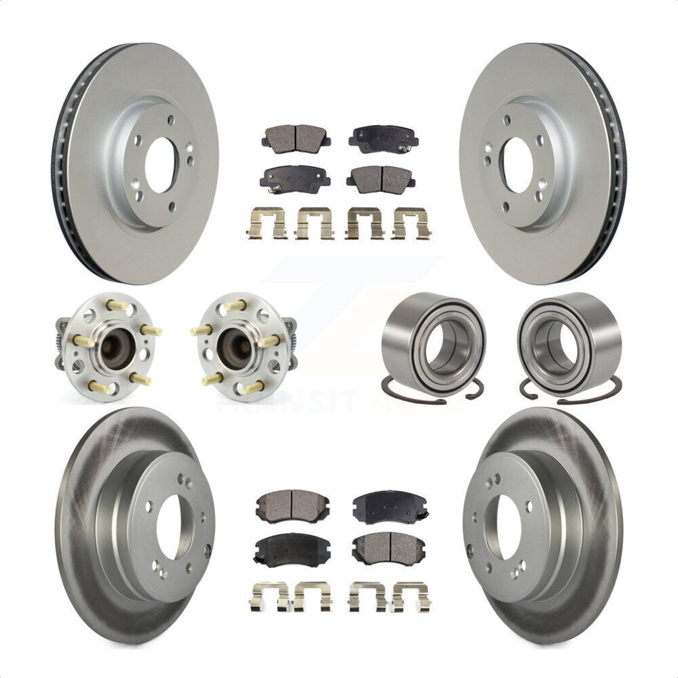 Front Rear Wheel Hub Bearings Assembly Coated Disc Brake Rotors And Ceramic Pads Kit (10Pc) For 2010 Hyundai Sonata 3.3L KBB-108517 by Transit Auto