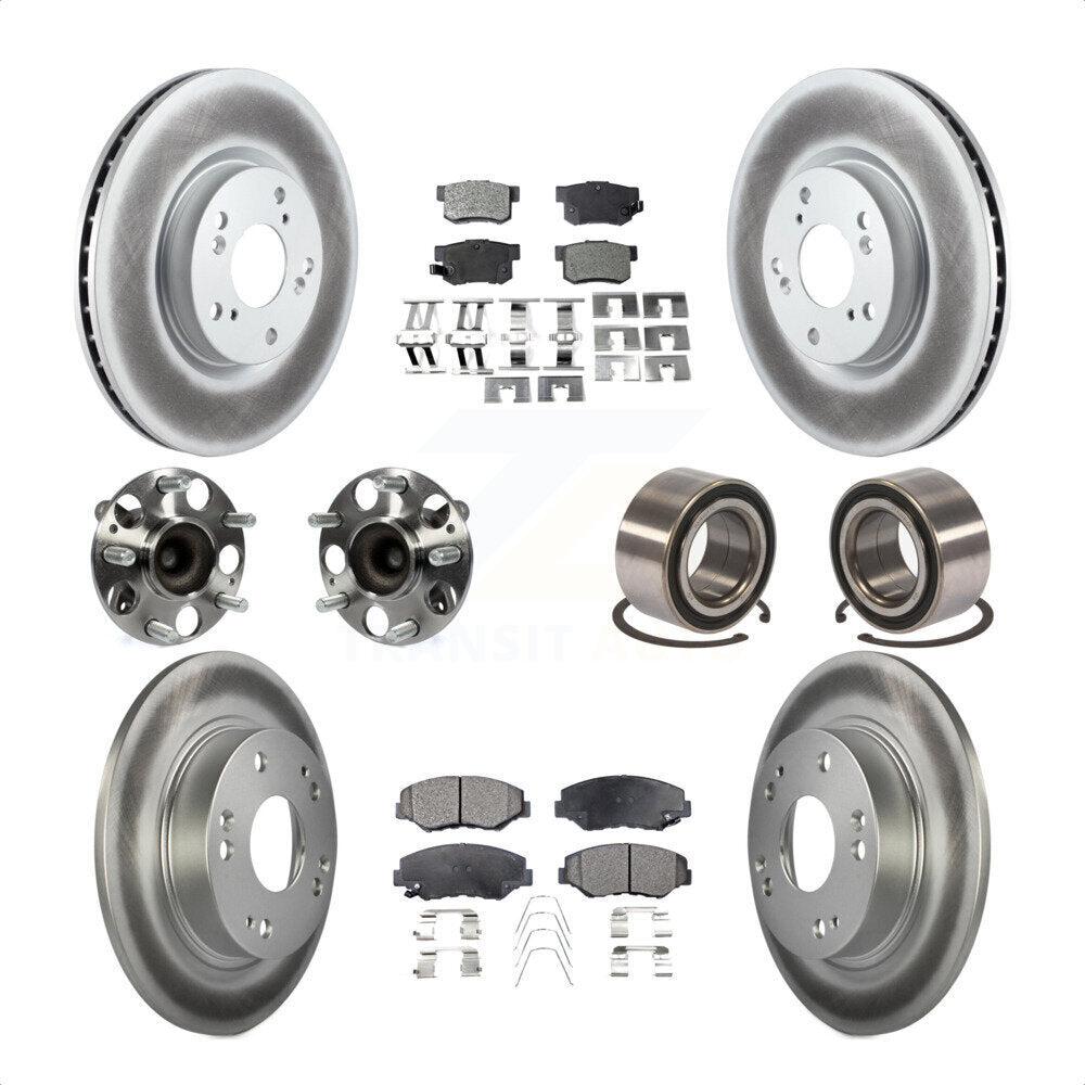 Front Rear Wheel Hub Bearings Assembly Coated Disc Brake Rotors And Ceramic Pads Kit (10Pc) For Honda Civic KBB-108540 by Transit Auto