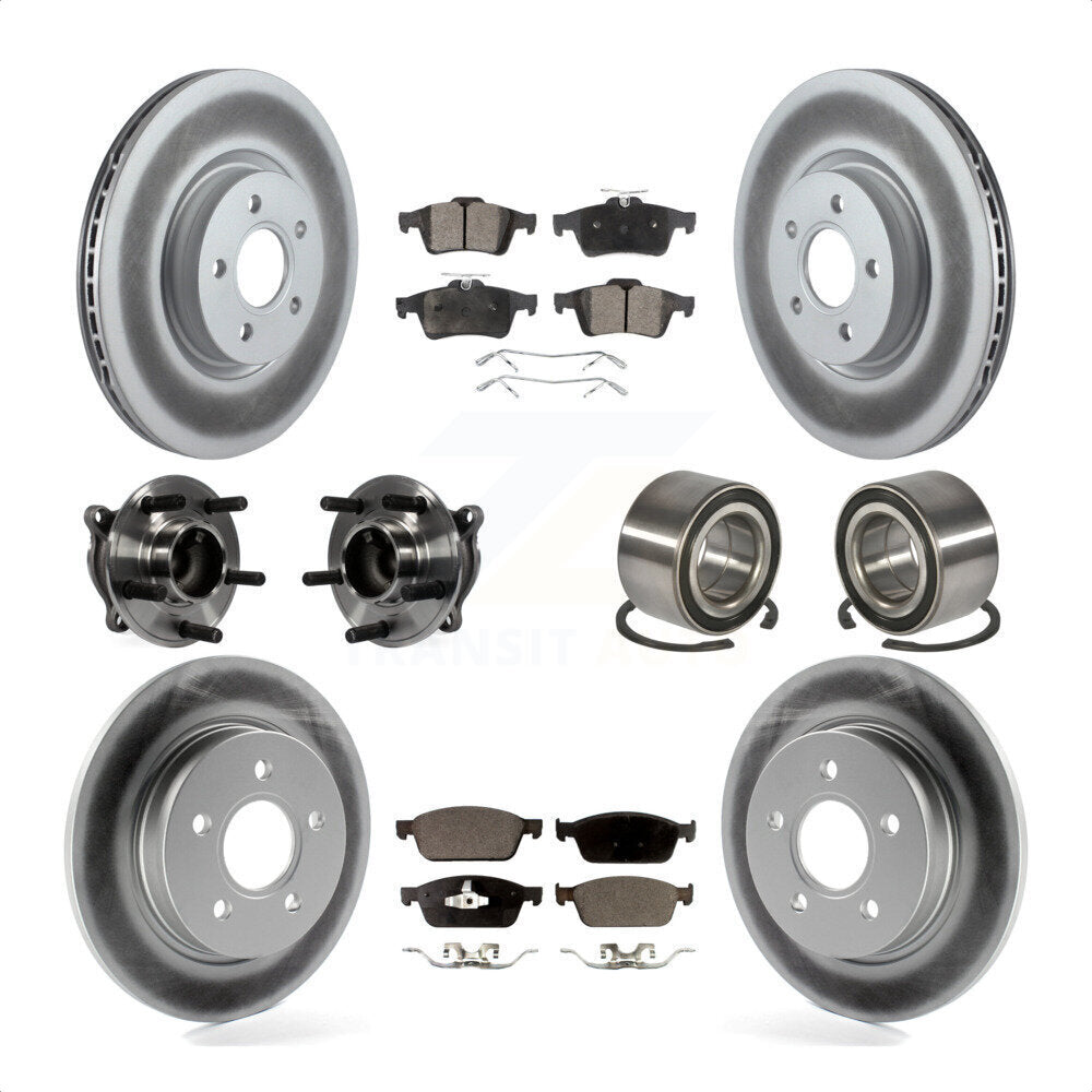 Front Rear Wheel Hub Bearings Assembly Coated Disc Brake Rotors And Ceramic Pads Kit (10Pc) For 2013 Ford Focus ST Without Active Park Assist KBB-108546 by Transit Auto