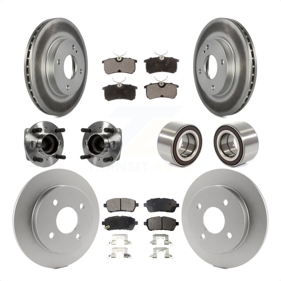 Front Rear Wheel Hub Bearings Assembly Coated Disc Brake Rotors And Ceramic Pads Kit (10Pc) For 2014-2018 Ford Fiesta S Titanium SE KBB-108553 by Transit Auto