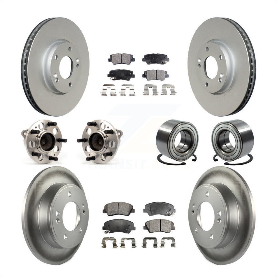 Front Rear Wheel Hub Bearings Assembly Coated Disc Brake Rotors And Ceramic Pads Kit (10Pc) For 2015 Hyundai Veloster Tech RE FLEX SE KBB-108555 by Transit Auto