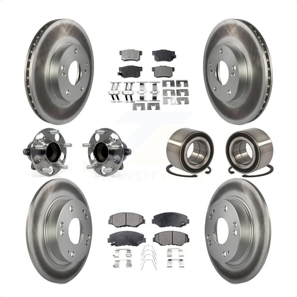 Front Rear Wheel Hub Bearings Assembly Coated Disc Brake Rotors And Ceramic Pads Kit (10Pc) For Honda Civic KBB-108576 by Transit Auto