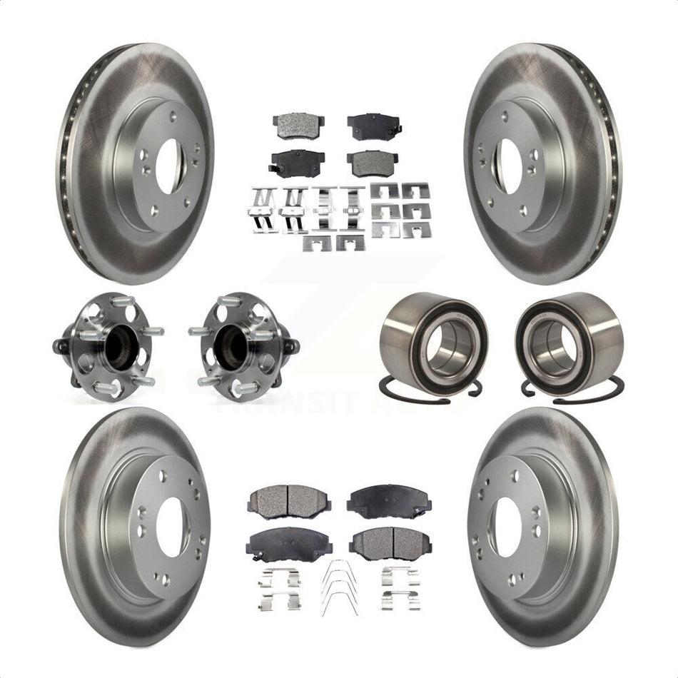 Front Rear Wheel Hub Bearings Assembly Coated Disc Brake Rotors And Ceramic Pads Kit (10Pc) For Honda Civic KBB-108576 by Transit Auto