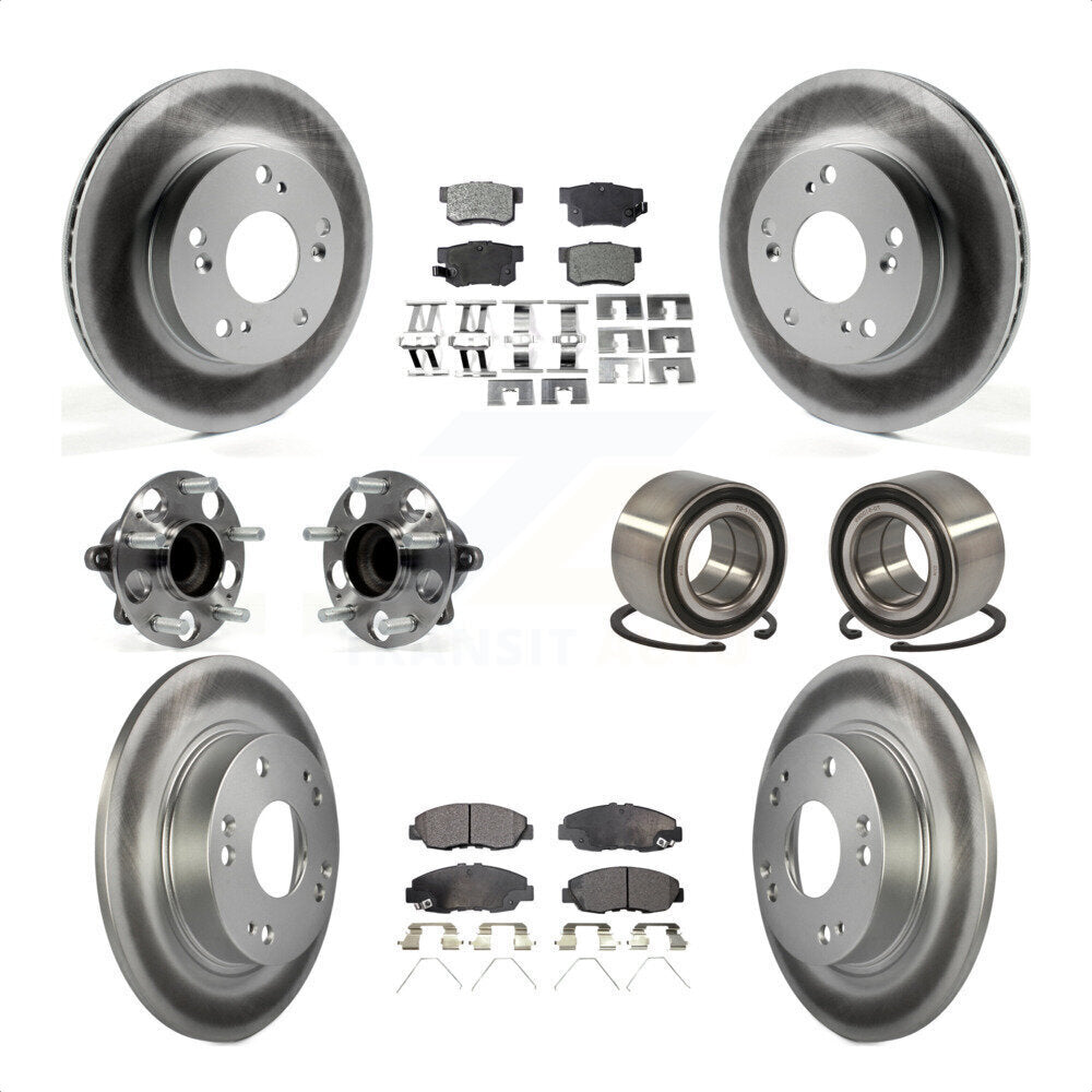 Front Rear Wheel Hub Bearings Assembly Coated Disc Brake Rotors And Ceramic Pads Kit (10Pc) For 2013-2014 Honda Civic LX with Manual transmission KBB-108577 by Transit Auto