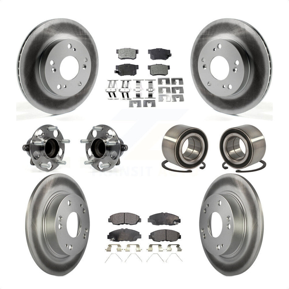 Front Rear Wheel Hub Bearings Assembly Coated Disc Brake Rotors And Ceramic Pads Kit (10Pc) For 2013-2014 Honda Civic LX with Manual transmission KBB-108577 by Transit Auto