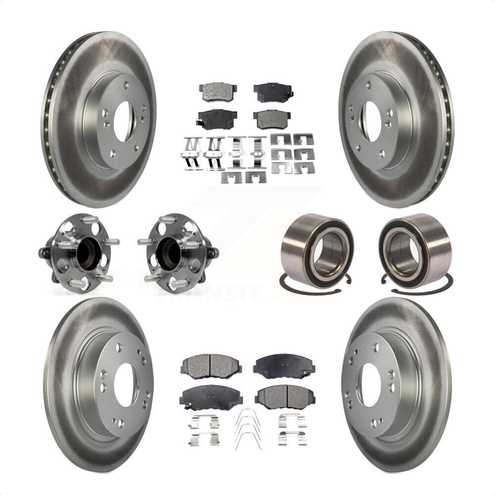Front Rear Wheel Hub Bearings Assembly Coated Disc Brake Rotors And Ceramic Pads Kit (10Pc) For 2015 Acura ILX 2.0L KBB-108578 by Transit Auto