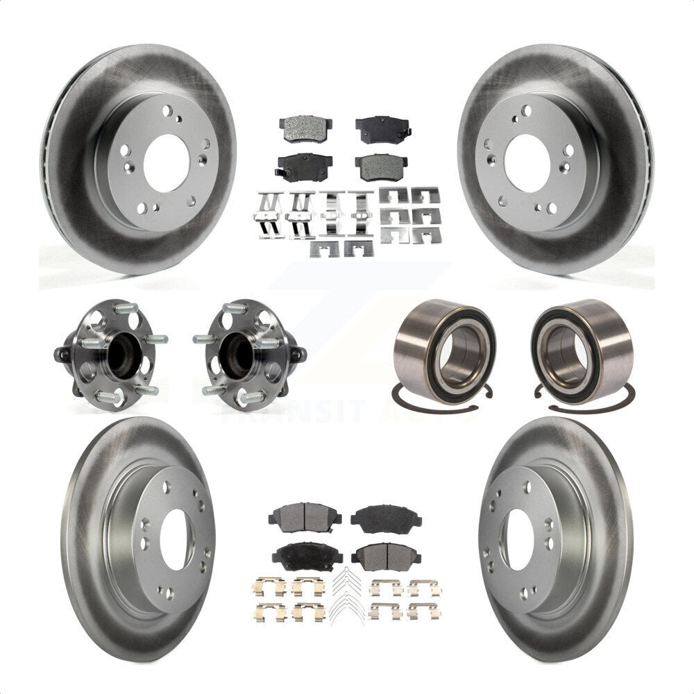 Front Rear Wheel Hub Bearings Assembly Coated Disc Brake Rotors And Ceramic Pads Kit (10Pc) For 2015 Acura ILX 1.5L KBB-108580 by Transit Auto