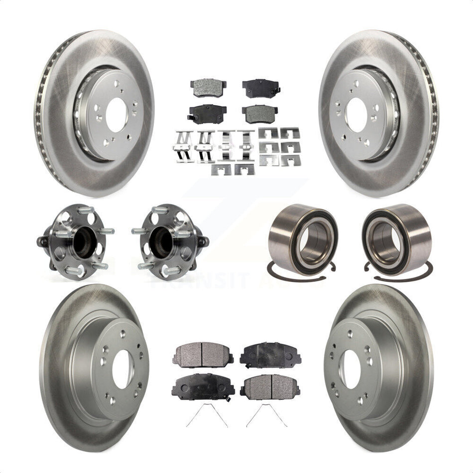 Front Rear Wheel Hub Bearings Assembly Coated Disc Brake Rotors And Ceramic Pads Kit (10Pc) For 2016 Acura ILX KBB-108582 by Transit Auto