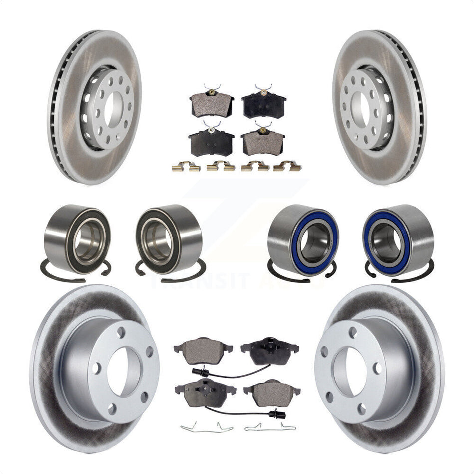 Front Rear Wheel Bearings Coated Disc Brake Rotors And Ceramic Pads Kit (10Pc) For 2000 Volkswagen Passat 1.8L with Turbocharged KBB-108613 by Transit Auto