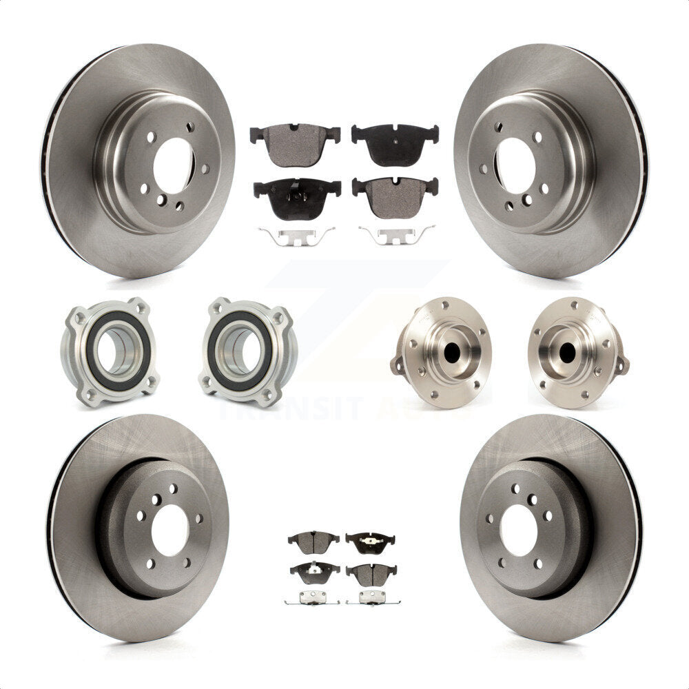 Front Rear Hub Bearings Assembly Disc Brake Rotors And Semi-Metallic Pads Kit (10Pc) For BMW 535i 550i 545i KBB-108785 by Transit Auto