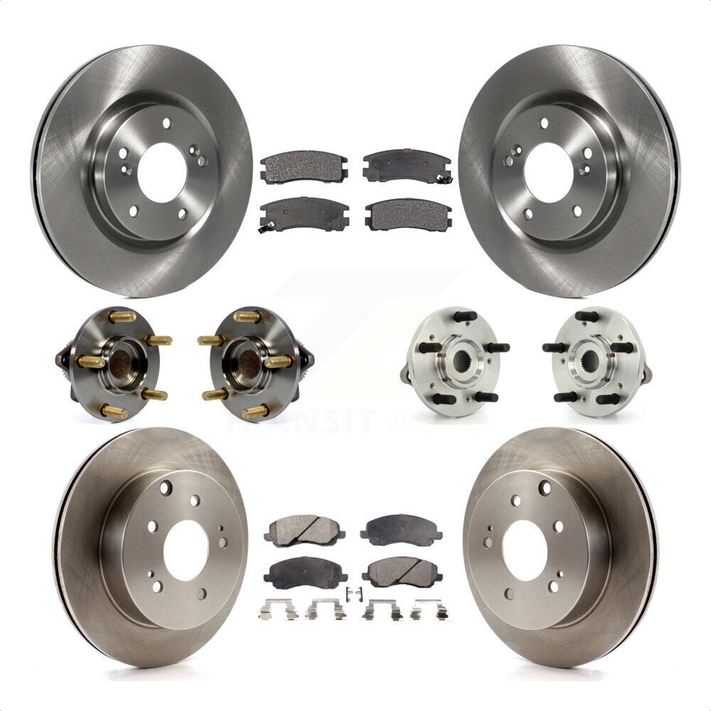 Front Rear Hub Bearings Assembly Disc Brake Rotors And Semi-Metallic Pads Kit (10Pc) For 2007 Mitsubishi Galant Ralliart with 3.8L 4-Wheel ABS KBB-108808 by Transit Auto