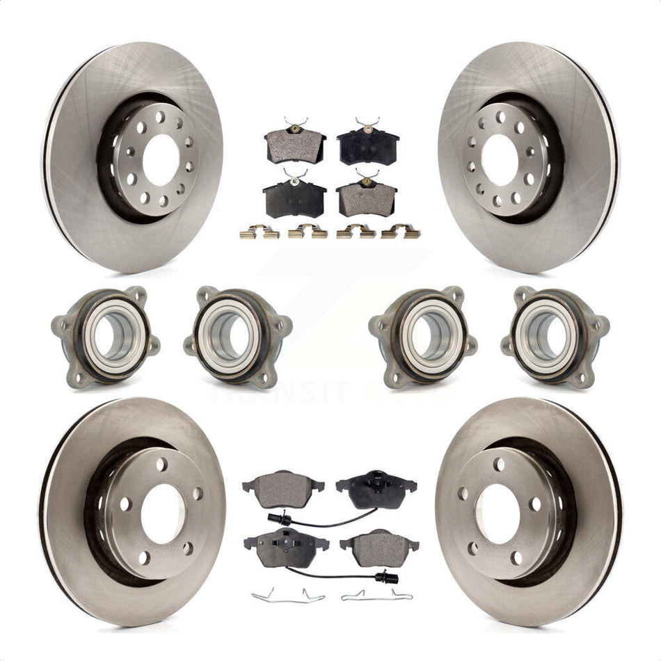 Front Rear Hub Bearings Assembly Disc Brake Rotors And Semi-Metallic Pads Kit (10Pc) For 2002 Audi S6 With 312mm Diameter Rotor KBB-108835 by Transit Auto