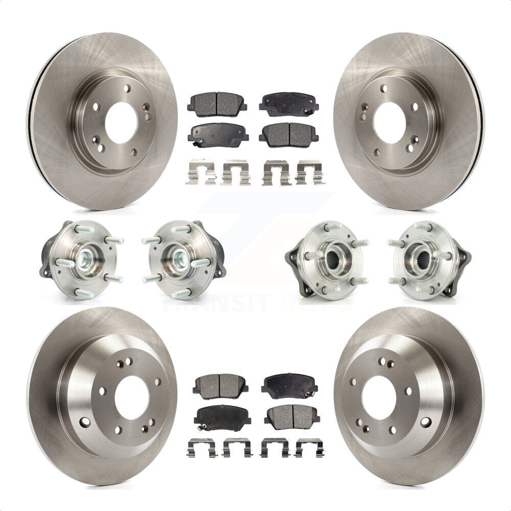 Front Rear Hub Bearings Assembly Disc Brake Rotors And Semi-Metallic Pads Kit (10Pc) For Kia Sorento Hyundai Santa Fe With ABS Brakes FWD KBB-108860 by Transit Auto