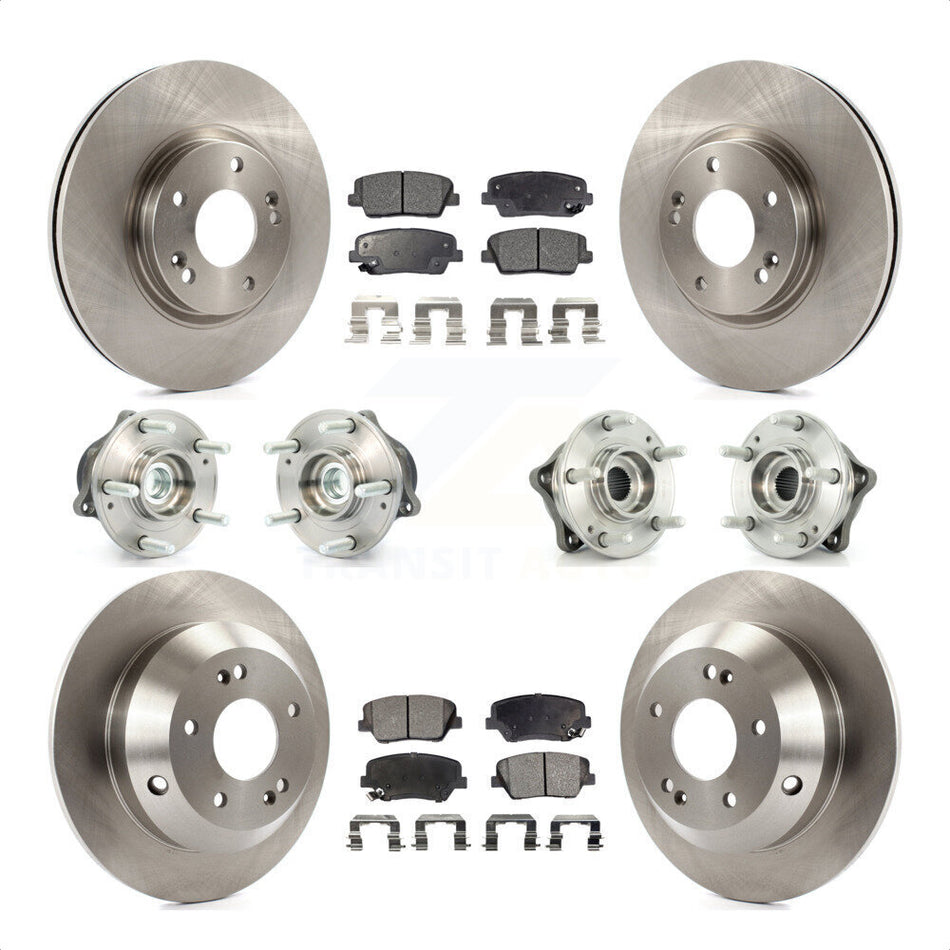 Front Rear Hub Bearings Assembly Disc Brake Rotors And Semi-Metallic Pads Kit (10Pc) For Kia Sorento Hyundai Santa Fe With ABS Brakes FWD KBB-108860 by Transit Auto