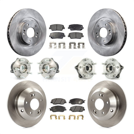 Front Rear Hub Bearings Assembly Disc Brake Rotors And Semi-Metallic Pads Kit (10Pc) For 2013-2014 Hyundai Santa Fe FWD with 3.3L With ABS Brakes KBB-108861 by Transit Auto