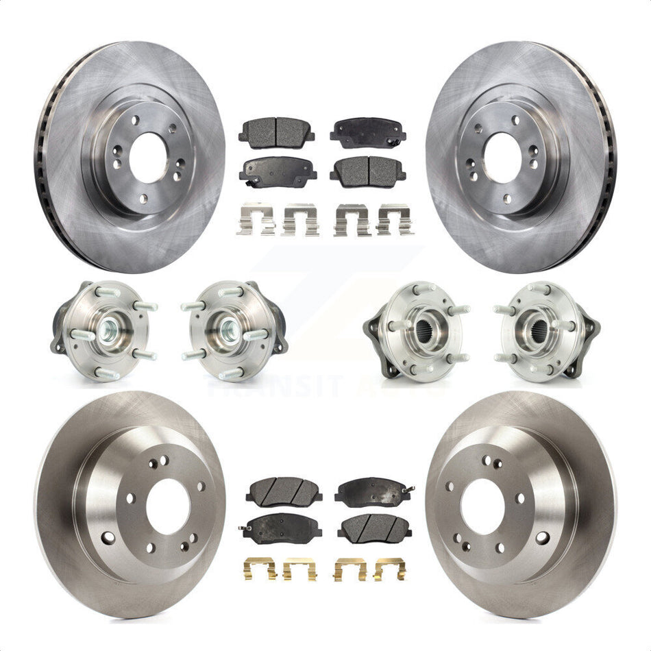 Front Rear Hub Bearings Assembly Disc Brake Rotors And Semi-Metallic Pads Kit (10Pc) For 2013-2014 Hyundai Santa Fe FWD with 3.3L With ABS Brakes KBB-108861 by Transit Auto