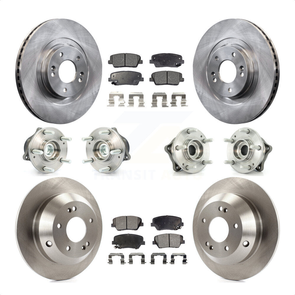 Front Rear Hub Bearings Assembly Disc Brake Rotors And Semi-Metallic Pads Kit (10Pc) For 2013-2014 Hyundai Santa Fe Sport FWD with 2.4L 2.0L KBB-108862 by Transit Auto