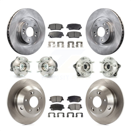 Front Rear Hub Bearings Assembly Disc Brake Rotors And Semi-Metallic Pads Kit (10Pc) For 2013-2014 Hyundai Santa Fe Sport FWD with 2.4L 2.0L KBB-108862 by Transit Auto