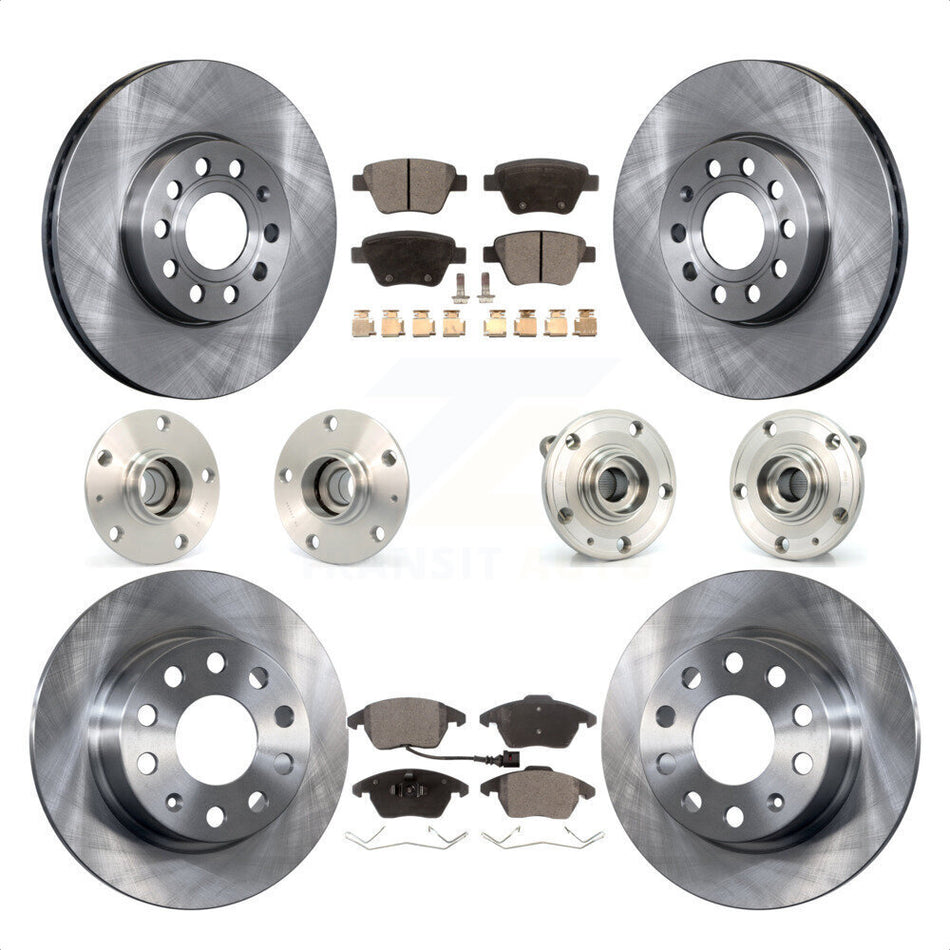 Front Rear Hub Bearings Assembly Disc Brake Rotors And Semi-Metallic Pads Kit (10Pc) For 2013 Volkswagen Beetle 2.5L With 253mm Diameter Rotor KBB-108877 by Transit Auto
