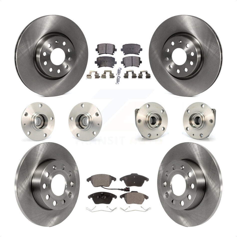 Front Rear Hub Bearings Assembly Disc Brake Rotors And Semi-Metallic Pads Kit (10Pc) For 2008 Audi A3 FWD From Chassis VIN #8P8057779 KBB-108881 by Transit Auto