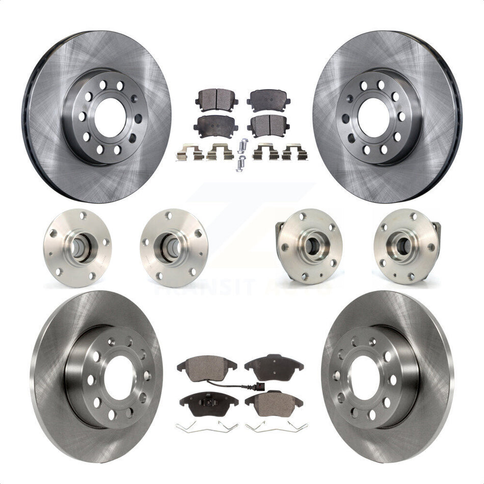 Front Rear Hub Bearings Assembly Disc Brake Rotors And Semi-Metallic Pads Kit (10Pc) For 2006-2009 Volkswagen Rabbit 3 Bolt Mounting Flange KBB-108885 by Transit Auto