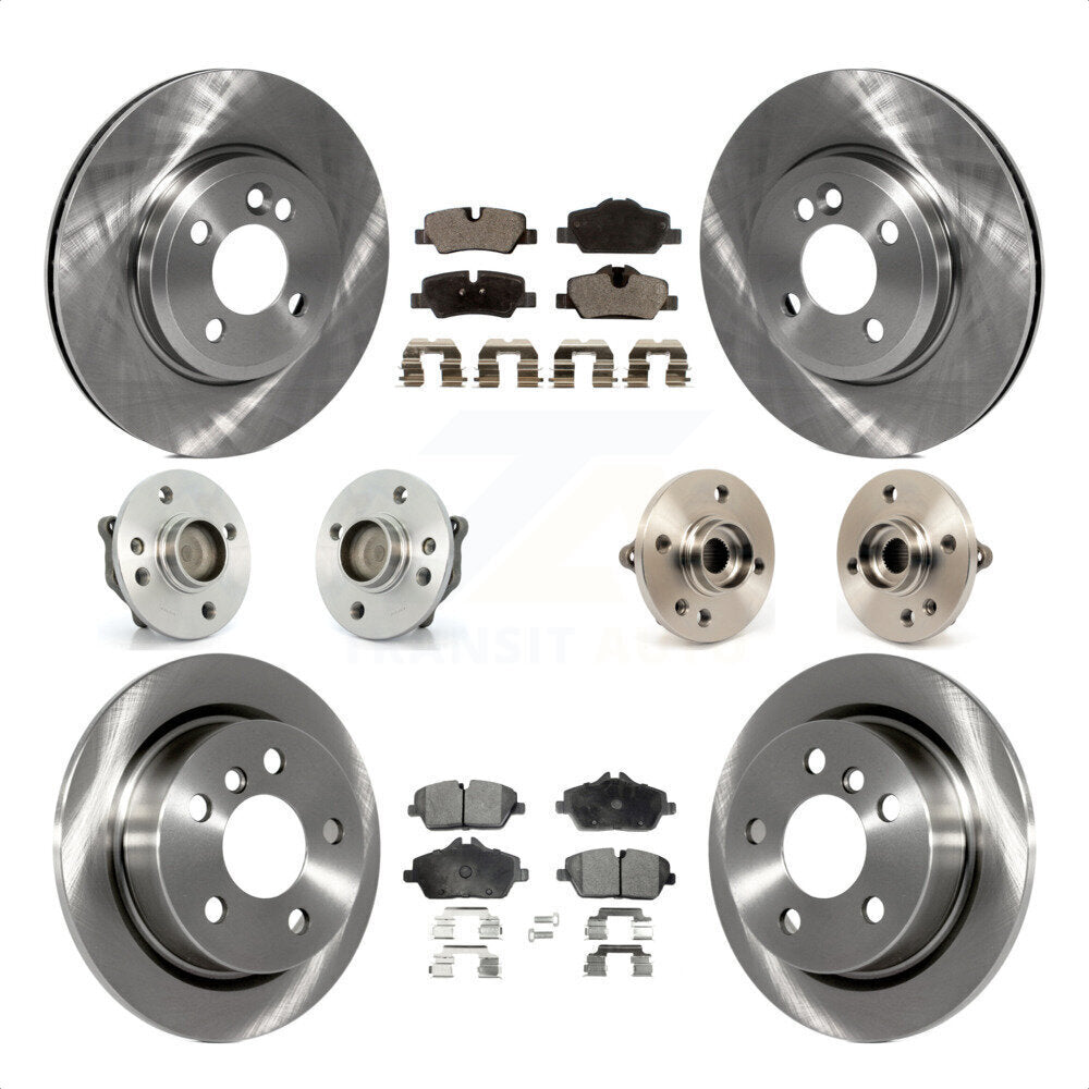 Front Rear Hub Bearing Assembly Disc Brake Rotor And Semi-Metallic Pads Kit (10Pc) For 2015 Mini Cooper Convertible with 2.0L 1.5L With 280mm Diameter 4 Lug Wheels KBB-108987 by Transit Auto