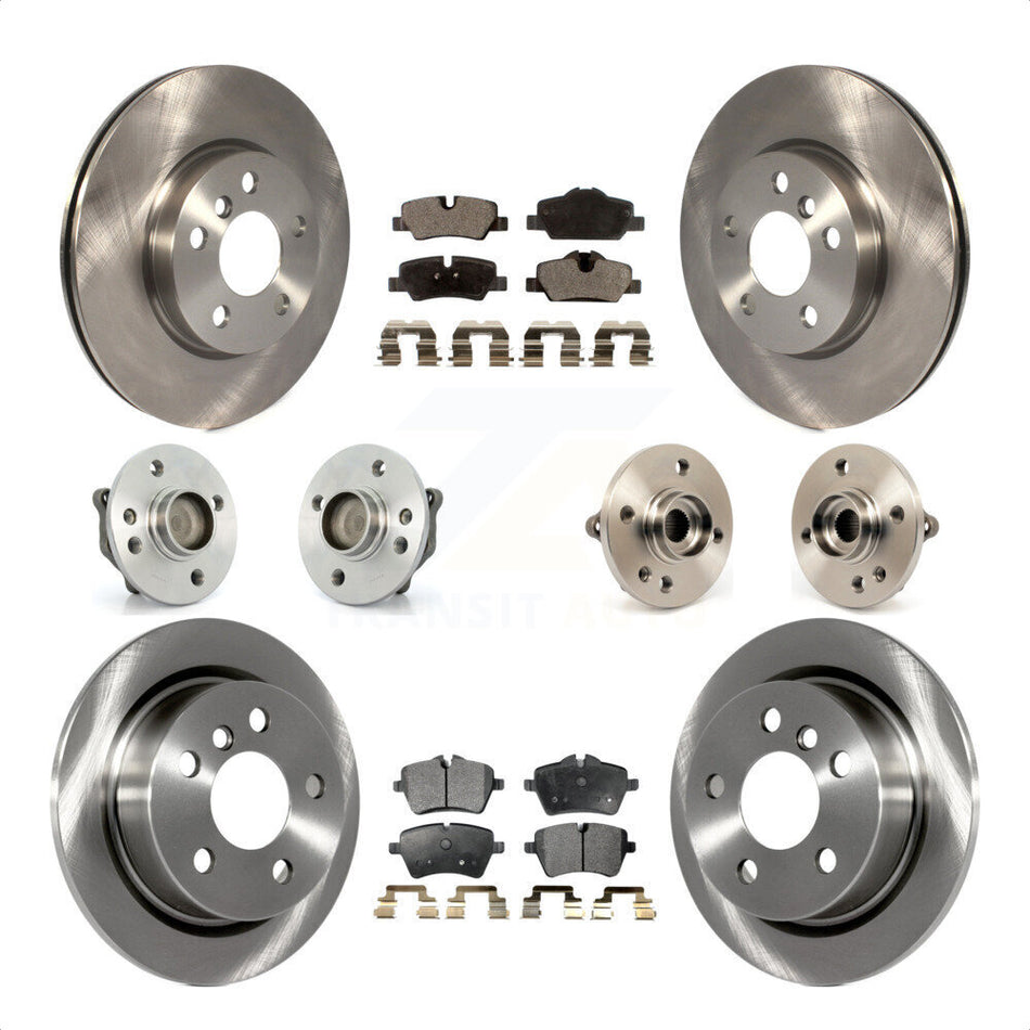 Front Rear Hub Bearing Assembly Disc Brake Rotor And Semi-Metallic Pads Kit (10Pc) For 2015 Mini Cooper Convertible with 2.0L 1.5L With 294mm Diameter 5 Lug Wheels KBB-108988 by Transit Auto