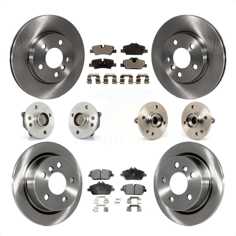 Front Rear Hub Bearing Assembly Disc Brake Rotor And Semi-Metallic Pads Kit (10Pc) For 2015 Mini Cooper Convertible with 2.0L 1.5L With 280mm Diameter 5 Lug Wheels KBB-108989 by Transit Auto