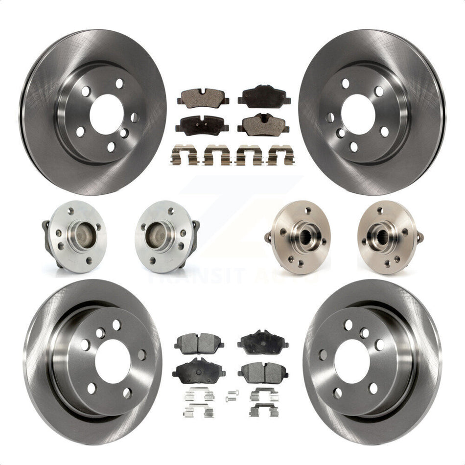 Front Rear Hub Bearing Assembly Disc Brake Rotor And Semi-Metallic Pads Kit (10Pc) For 2015 Mini Cooper Convertible with 2.0L 1.5L With 280mm Diameter 5 Lug Wheels KBB-108989 by Transit Auto