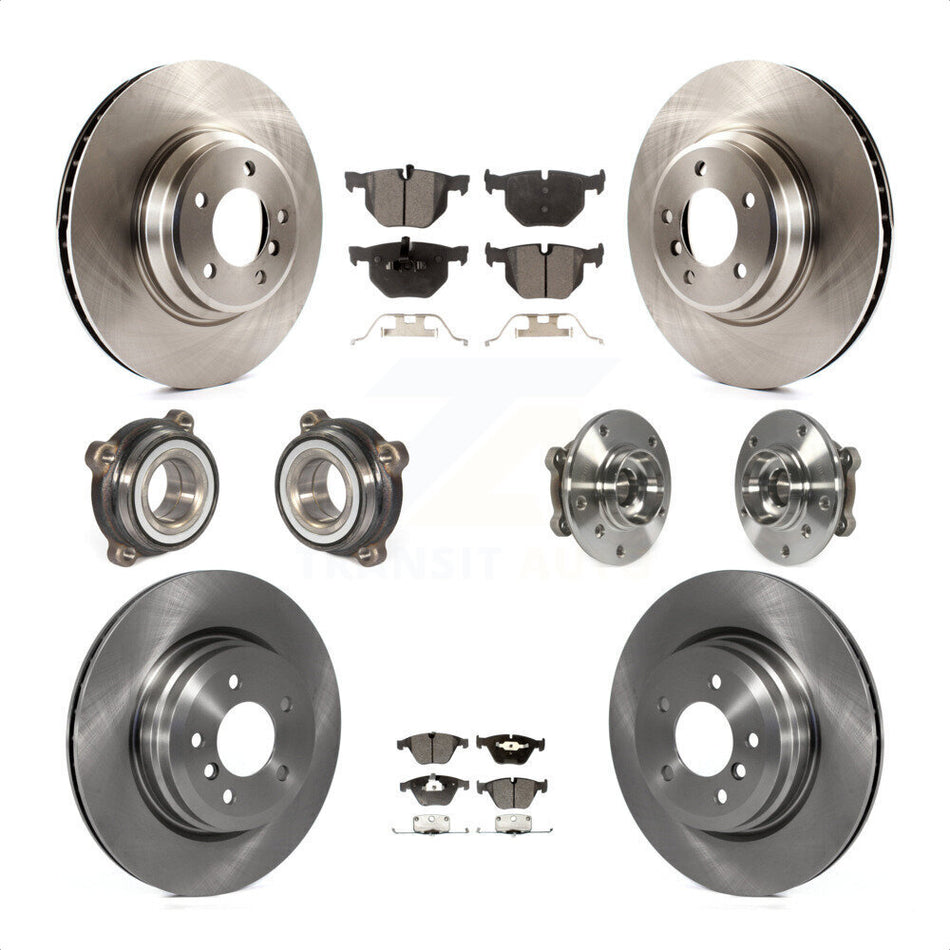 Front Rear Hub Bearings Assembly Disc Brake Rotors And Semi-Metallic Pads Kit (10Pc) For 2013 BMW X1 xDrive35i with AWD KBB-109030 by Transit Auto
