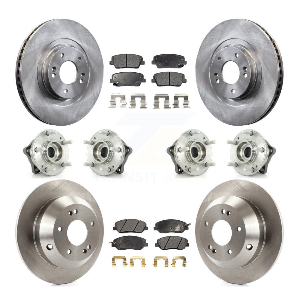 Front Rear Hub Bearings Assembly Disc Brake Rotors And Semi-Metallic Pads Kit (10Pc) For 2013-2014 Hyundai Santa Fe AWD with 3.3L With ABS Brakes KBB-109089 by Transit Auto