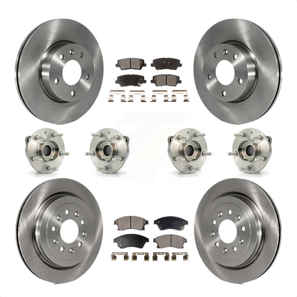 Front Rear Hub Bearings Assembly Disc Brake Rotors And Semi-Metallic Pads Kit (10Pc) For 2013-2015 Cadillac ATS AWD With 300mm Diameter Rotor KBB-109130 by Transit Auto