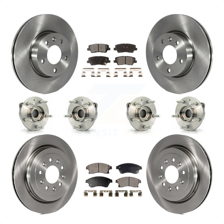 Front Rear Hub Bearings Assembly Disc Brake Rotors And Semi-Metallic Pads Kit (10Pc) For 2013-2015 Cadillac ATS AWD With 300mm Diameter Rotor KBB-109130 by Transit Auto