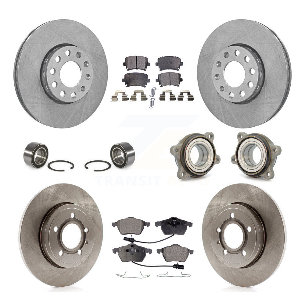 Front Rear Wheel Hub Bearings Assembly Disc Brake Rotors And Semi-Metallic Pads Shoes Kit (10Pc) For 2005-2006 Audi A4 Quattro With 288mm Diameter Rotor KBB-109148 by Transit Auto