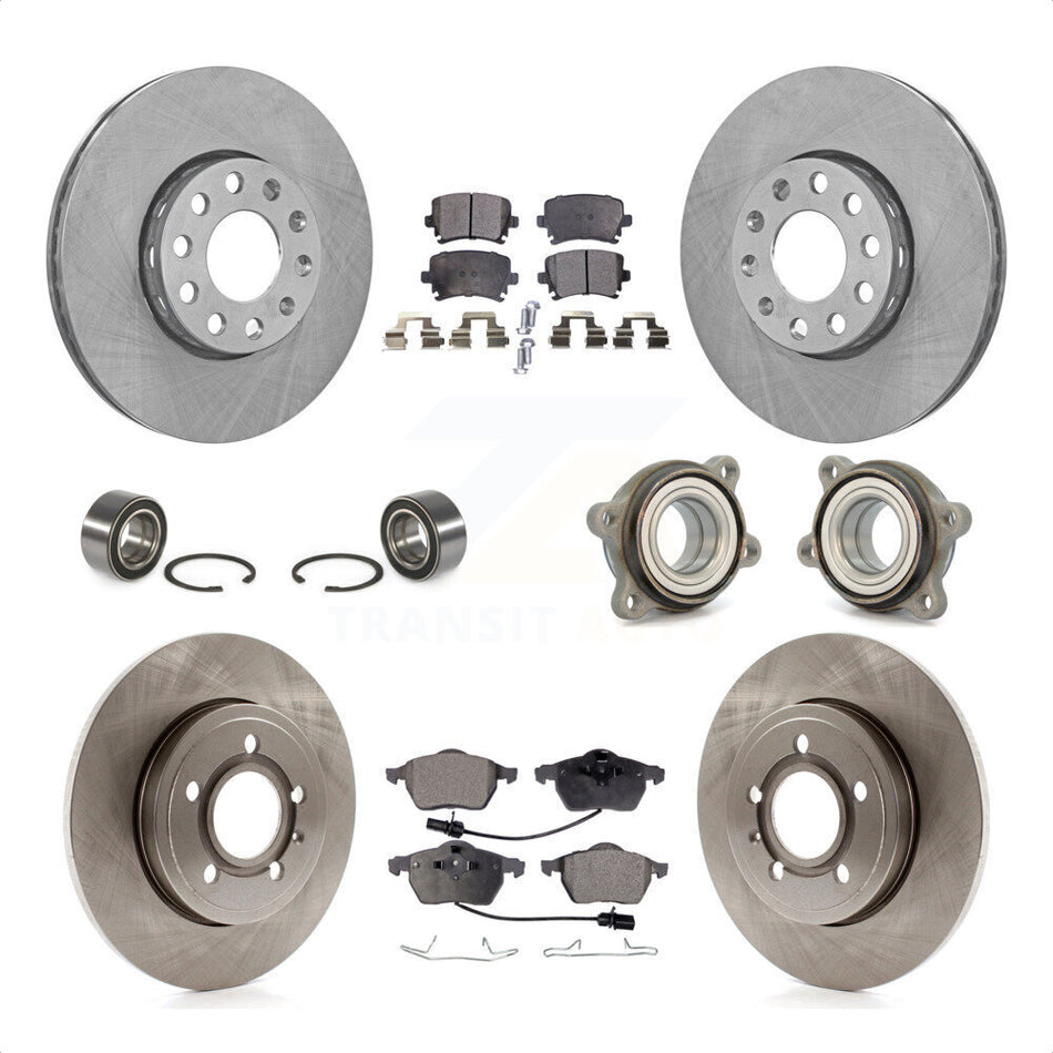 Front Rear Wheel Hub Bearings Assembly Disc Brake Rotors And Semi-Metallic Pads Shoes Kit (10Pc) For 2005-2006 Audi A4 Quattro With 288mm Diameter Rotor KBB-109148 by Transit Auto