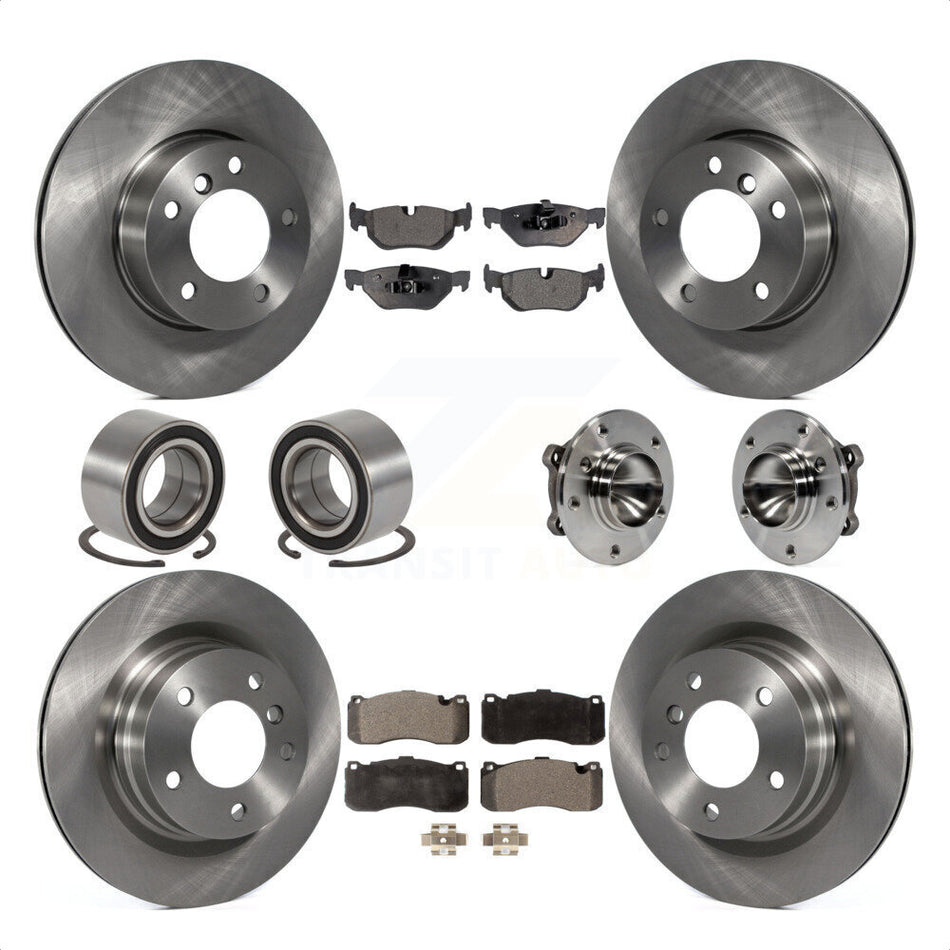 Front Rear Wheel Hub Bearings Assembly Disc Brake Rotors And Semi-Metallic Pads Shoes Kit (10Pc) For 2006-2007 BMW 323i With 338mm Diameter Rotor KBB-109214 by Transit Auto