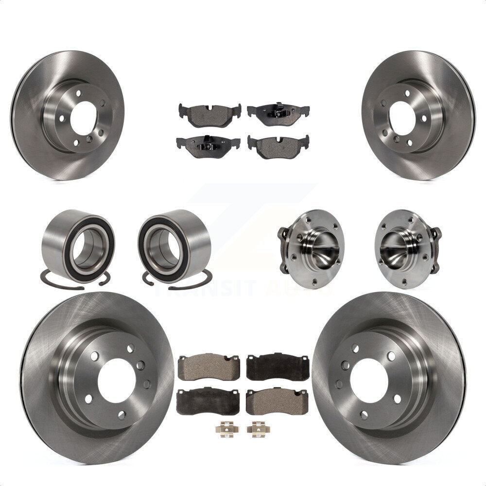 Front Rear Wheel Hub Bearings Assembly Disc Brake Rotors And Semi-Metallic Pads Shoes Kit (10Pc) For 2012 BMW 328i Coupe with 3.0L With 340mm Diameter Rotor KBB-109216 by Transit Auto
