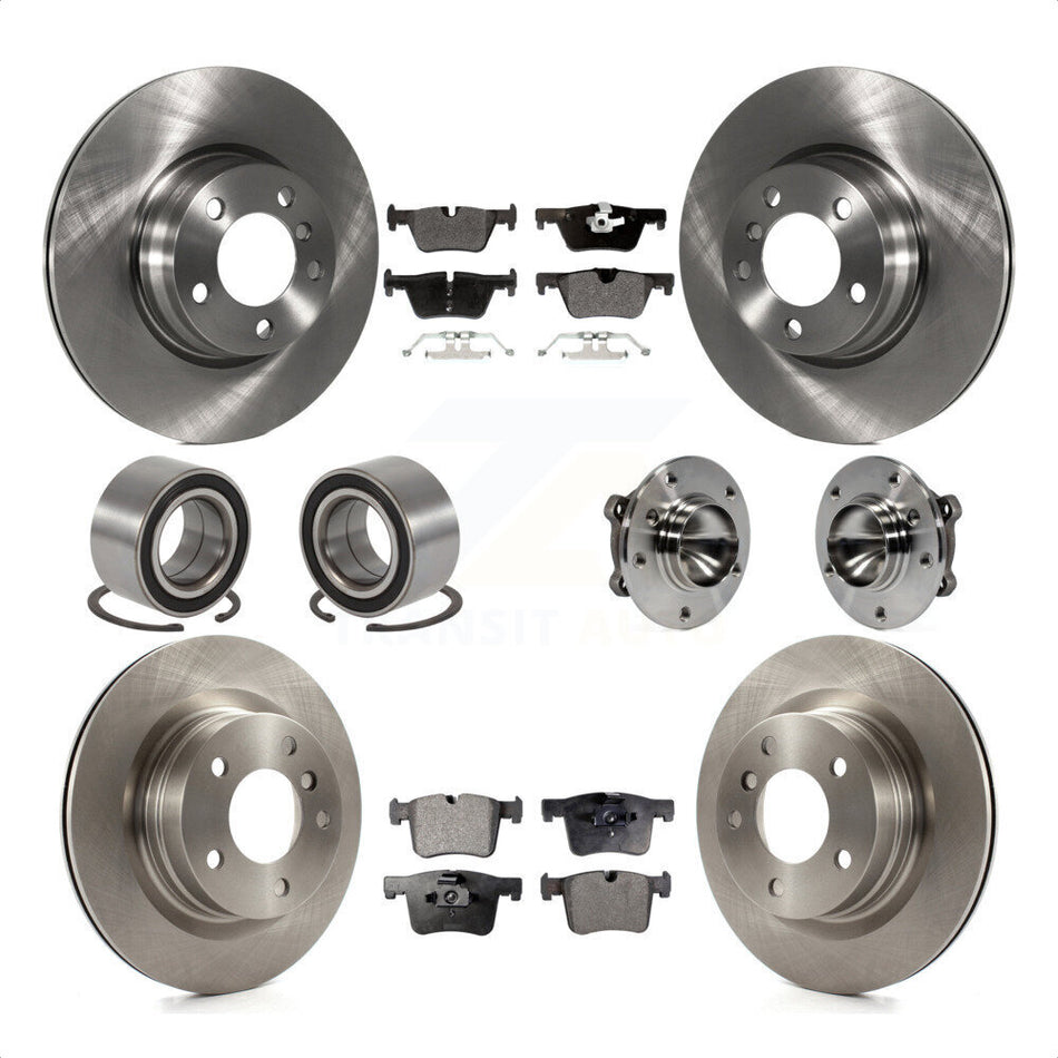Front Rear Hub Bearing Assembly Disc Brake Rotors And Semi-Metallic Pads Shoes Kit (10Pc) For 2012 BMW 328i Coupe with 2.0L Without Blue Painted Calipers With M Sport Package KBB-109218 by Transit Auto