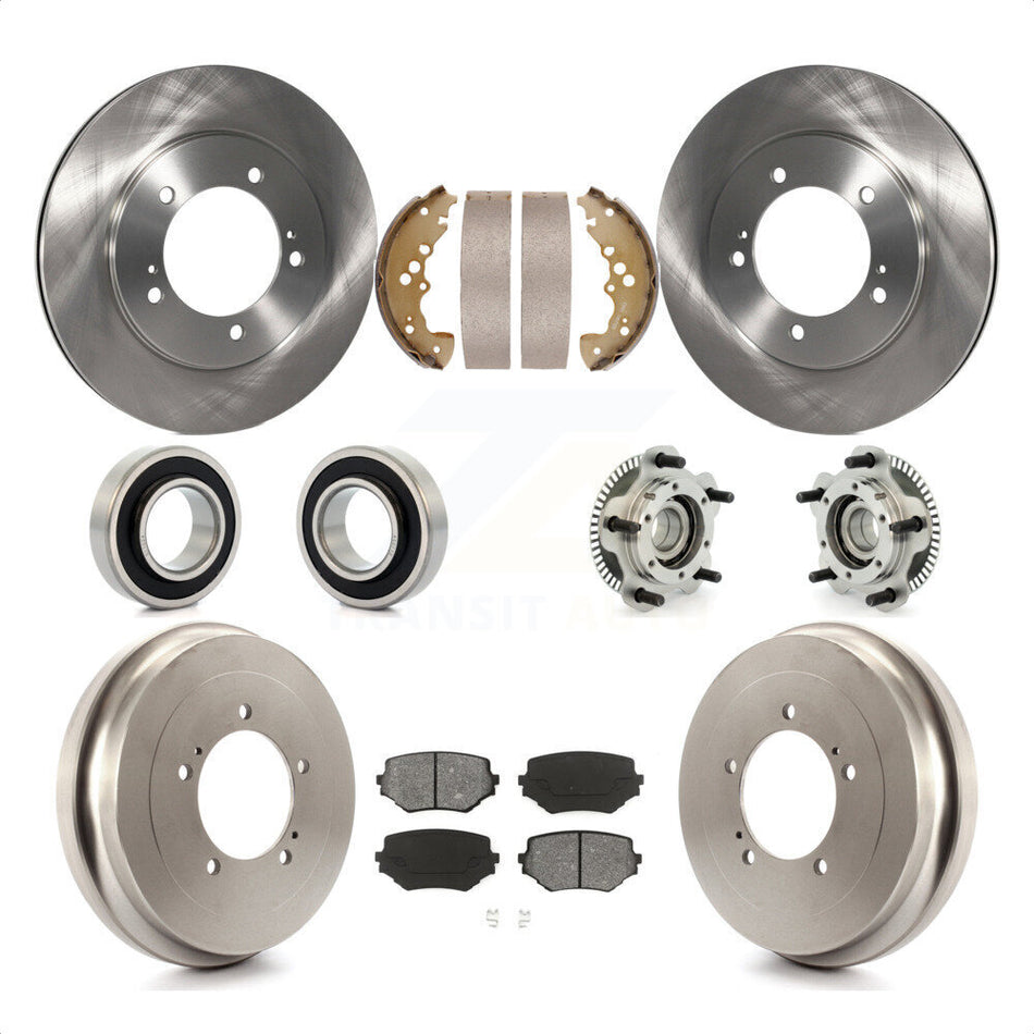 Front Rear Hub Bearings Assembly Disc Brake Rotors And Semi-Metallic Pads Shoes Kit (10Pc) For 2001 Suzuki Grand Vitara XL-7 Plus with 2.7L KBB-109355 by Transit Auto