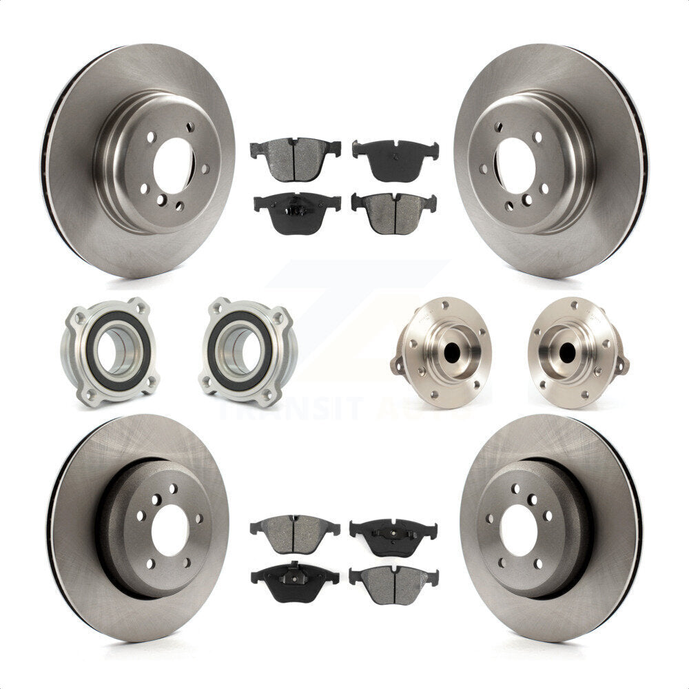 Front Rear Hub Bearings Assembly Disc Brake Rotors And Semi-Metallic Pads Kit (10Pc) For BMW 535i 550i 545i KBB-109506 by Transit Auto