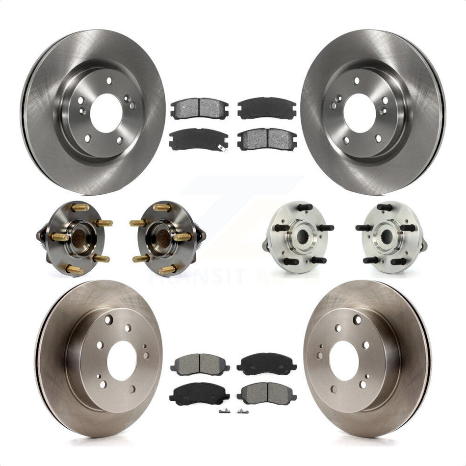 Front Rear Hub Bearings Assembly Disc Brake Rotors And Semi-Metallic Pads Kit (10Pc) For 2007 Mitsubishi Galant Ralliart with 3.8L 4-Wheel ABS KBB-109528 by Transit Auto